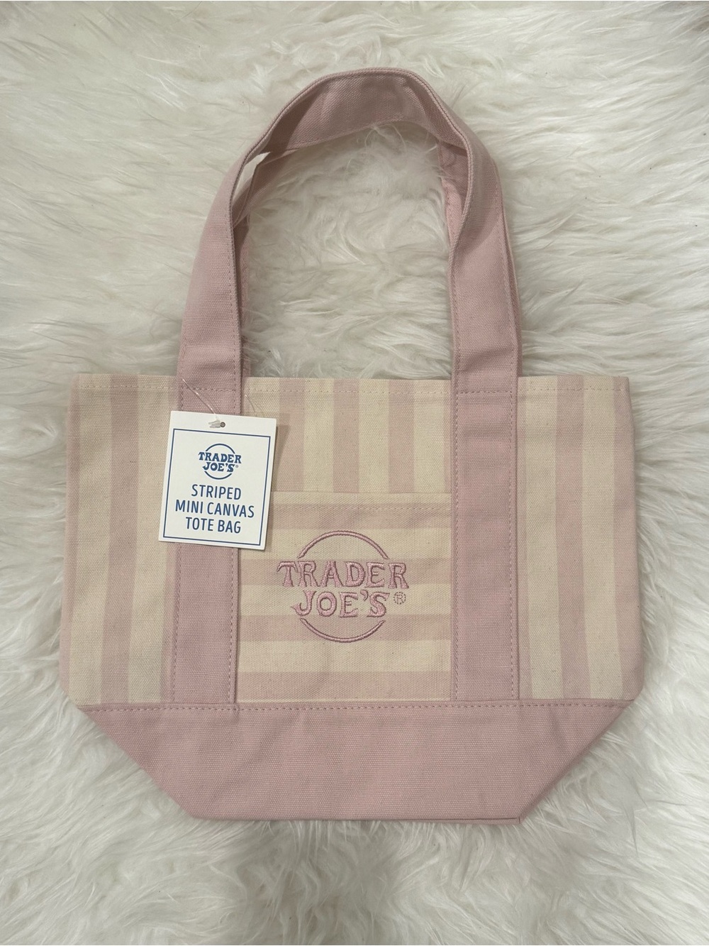 Trader Joe’s Striped Mini Canvas Tote Bag in Light Pink